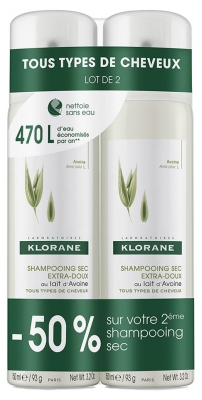 Klorane Shampoing Sec Extra-Doux au Lait d'Avoine Spray Lot de 2 x 150 ml Klorane Shampoing Sec Extra-Doux au Lait d'Avoine Spray Lot de 2 x 150 ml