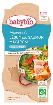 Babybio Spring Vegetables Macaroni Salmon 12 Months and + Organic 2 Bowls of 200g Babybio Spring Vegetables Macaroni Salmon 12 Months and + Organic 2 Bowls of 200g