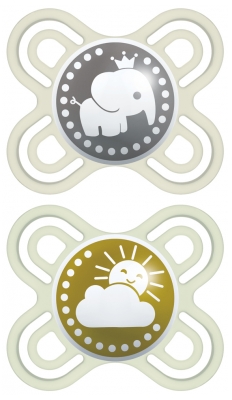 MAM 2 Sucettes Perfect Naissance Silicone 0-2 Mois - Modèle : Éléphant et Soleil MAM 2 Sucettes Perfect Naissance Silicone 0-2 Mois - Modèle : Éléphant et Soleil