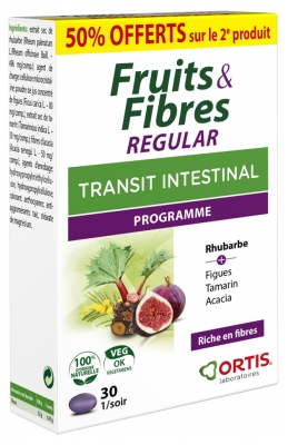 Ortis Fruits & Fibres Regular Transit Intestinal Lot de 2 x 30 Comprimés