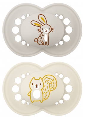 MAM Original 2 Anatomic Silicone Soothers Nature Colours 18 Months and + - Model: Rabbit/Squirrel MAM Original 2 Anatomic Silicone Soothers Nature Colours 18 Months and + - Model: Rabbit/Squirrel