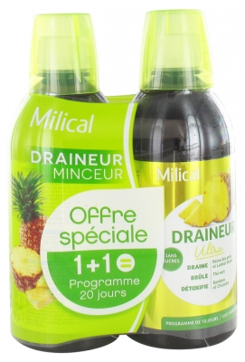 Milical Draineur Minceur Ultra Lot de 2 x 500 ml - Saveur : Ananas Milical Draineur Minceur Ultra Lot de 2 x 500 ml - Saveur : Ananas