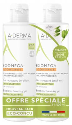 A-DERMA Exomega Control Gel Espumoso Emoliente Anti-Rascado Lote de 2 x 500 ml A-DERMA Exomega Control Gel Espumoso Emoliente Anti-Rascado Lote de 2 x 500 ml