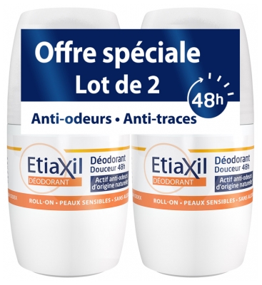 Etiaxil Déodorant Douceur 48H sans Aluminium Roll-On Lot de 2 x 50 ml Etiaxil Déodorant Douceur 48H sans Aluminium Roll-On Lot de 2 x 50 ml