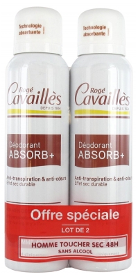 Rogé Cavaillès Déodorant Absorb+ Homme 48H Lot de 2 x 150 ml Rogé Cavaillès Déodorant Absorb+ Homme 48H Lot de 2 x 150 ml