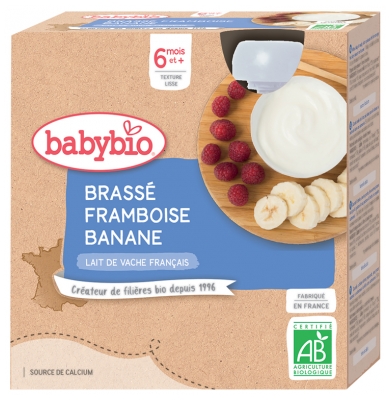 Babybio Brewed Raspberry Banana 6 Months and + Organic 4 Gourds of 85g