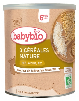 Babybio 3 Cereals Nature 6 Months and + Organic 220g
