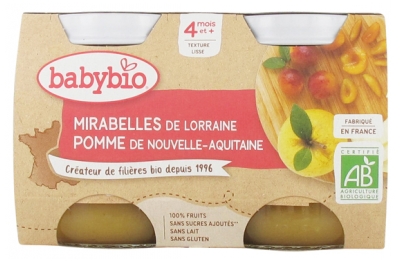 Babybio Mirabelles Apple 4 Months and + Organic 2 Pots of 130g