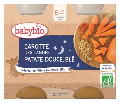 Babybio Carotte des Landes Patate Douce, Blé 6 Mois et + Bio 2 Pots de 200 g