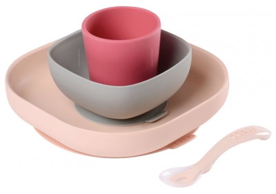 Béaba Silicone Meal Set With Suction Pad 4 Months and + - Colour: Pink