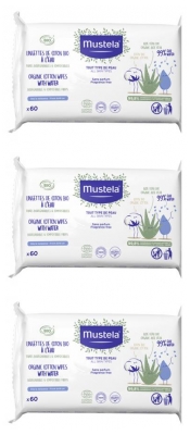 Mustela Organic Cotton Water Wipes 3 x 60 Wipes