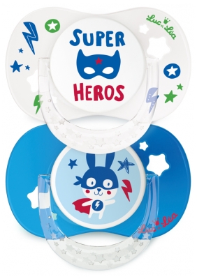 Luc et Léa 2 Anatomic Silicone Soothers With Ring 18 Months and + - Model: Superheroes and Bunny