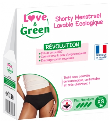 Love & Green Washable Menstrual Shorty Black Abundant Flow - Size: XS - 36