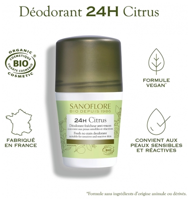 Sanoflore 24H Citrus Déodorant Fraîcheur Anti-Traces Roll-On Bio 50 ml