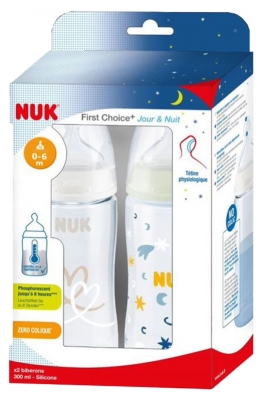 NUK First Choice + Jour & Nuit 2 Biberons 300 ml 0-6 Mois
