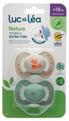 Luc et Léa Nature 2 Anatomical Soothers Extra-Thin Nipple Shields 18+ Months - Model: Taupe Fox and Green