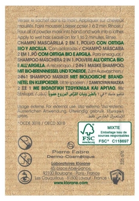 Klorane Shampoing Masque 2en1 Poudre à l'Ortie Bio et à l'Argile 8 Sachets