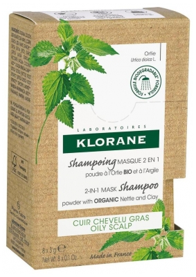 Klorane Shampoing Masque 2en1 Poudre à l'Ortie Bio et à l'Argile 8 Sachets