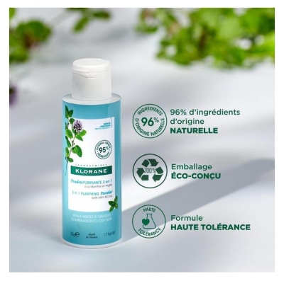 Klorane Poudre Purifiante 3en1 à la Menthe Bio et Argile 50 g