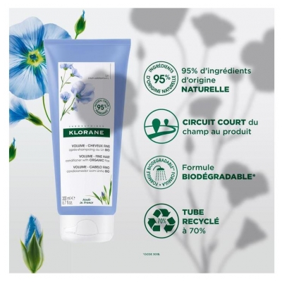 Klorane Volume - Cheveux Fins Après-Shampoing au Lin Bio 200 ml