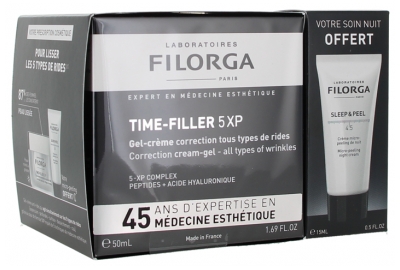 Filorga TIME-FILLER 5XP Gel-Crème Correction Tous Types de Rides 50 ml + SLEEP & PEEL Crème Micro-Peeling de Nuit 15 ml Offerte