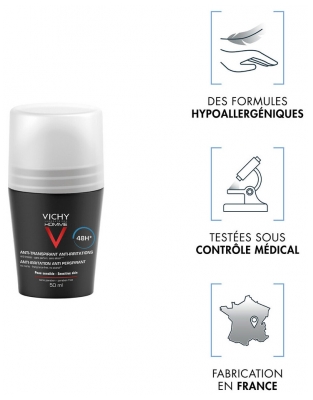 Vichy Homme Déodorant Anti-Transpirant Anti-Irritations 48H Roll-On 50 ml