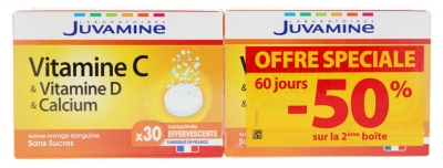 Juvamine Vitamin C Vitamin D Calcium 2 x 30 Effervescent Tablets