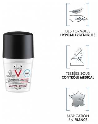 Vichy Homme Déodorant Anti-Transpirant 48H Anti-Traces Roll-On 50 ml