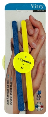 Vitry 12 Wooden Backed Nail Files 17cm including 6 Free Files - Colour: Blue and Yellow