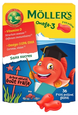 Möller's Omega-3 Lil' Fishes 36 Gummies - Taste: Strawberry
