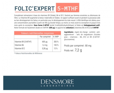 Densmore Folic'Expert 5-MTHF Préconception & Grossesse 90 Comprimés