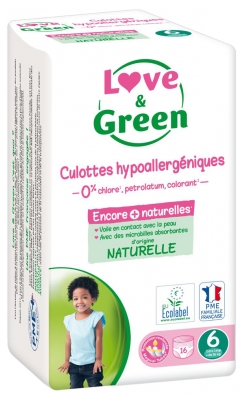 Love & Green Culottes Hypoallergéniques 16 Culottes Taille 6 (+ 16 kg)