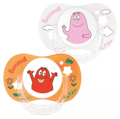 Luc et Léa 2 Physiological Silicon Soothers with Ring 18 Months and + Limited Edition Barbapapa