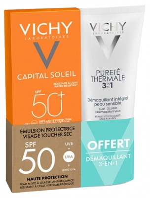 Vichy Capital Soleil Emulsione Viso Protettiva SPF50 50 ml + Pureté Thermale Struccante Completo 100 ml Gratis