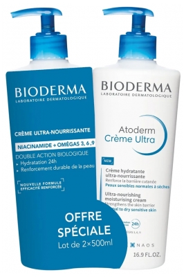 Bioderma Atoderm Crème Ultra Crème Hydratante Ultra-Nourrissante Lot de 2 x 500 ml