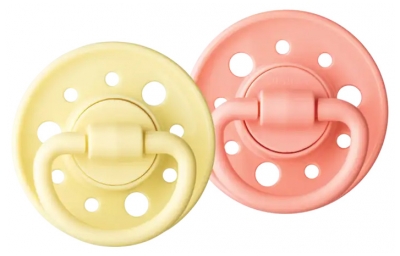Dodie Gaïa 2 Soothers Rondes 6-36 Months - Colour: Pink and Yellow