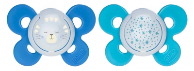 Chicco Physio Comfort Night 2 Silicone Soothers 16-36 Months - Model: Blue Kitten and Blue Stars