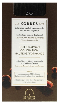 Korres Coloration Permanente Huile d'Argan - Coloration : 3.0 Châtain Foncé
