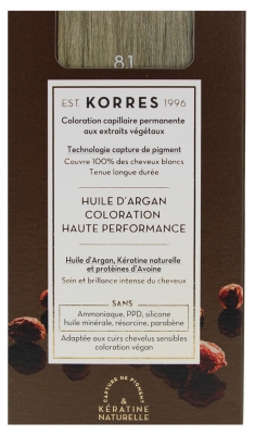 Korres Coloration Permanente Huile d'Argan - Coloration : 8.1 Blond Clair Cendré