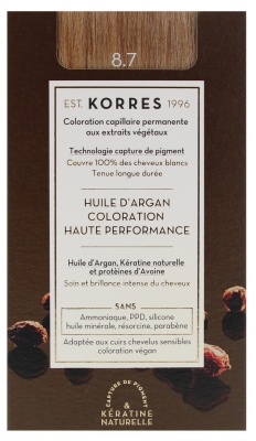 Korres Coloration Permanente Huile d'Argan - Coloration : 8.7 Blond Clair Marron