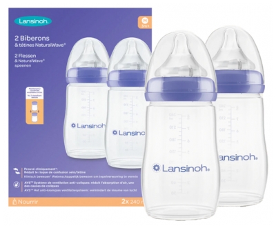 Lansinoh Natural Wave 2 Feeding Bottles 3 Months and + 240 ml