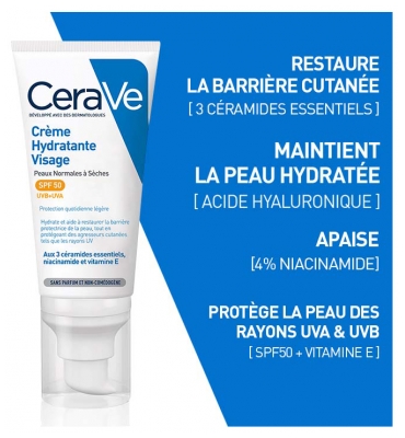 CeraVe Crème Hydratante Visage SPF50 52 ml