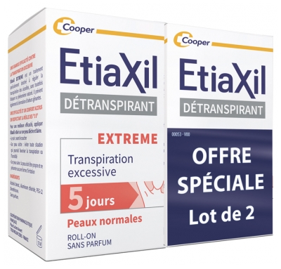 Etiaxil Détranspirant Extrême Aisselles Peaux Normales Roll-On Lot de 2 x 15 ml