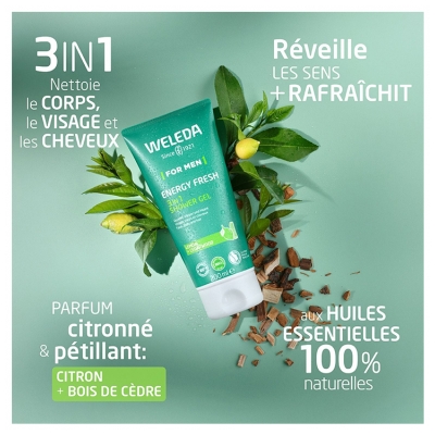 Weleda Homme Gel Douche Energy Fresh 3en1 Lot de 2 x 200 ml