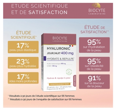 Biocyte Hyaluronic Jour/Nuit 400 mg Anti-Âge 24H 60 Gélules