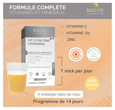 Biocyte Vitamine C/D3/Zinc Liposomal 14 Sticks