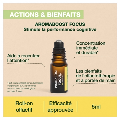 Pranarôm Aromaboost Focus - Concentration Roll-On aux Huiles Essentielles Bio 5 ml