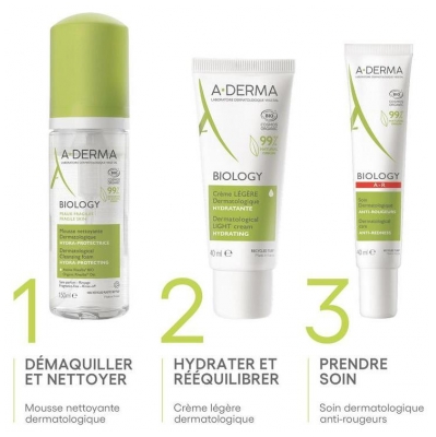 A-DERMA Biology Mousse Nettoyante Dermatologique Hydra-Protectrice Bio 150 ml