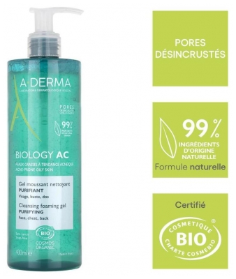 A-DERMA Biology AC Gel Moussant Nettoyant Purifiant Bio 400 ml