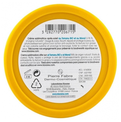 Klorane Polysianes Crème Sublimatrice Après-Soleil au Tamanu Bio et Monoï 200 ml
